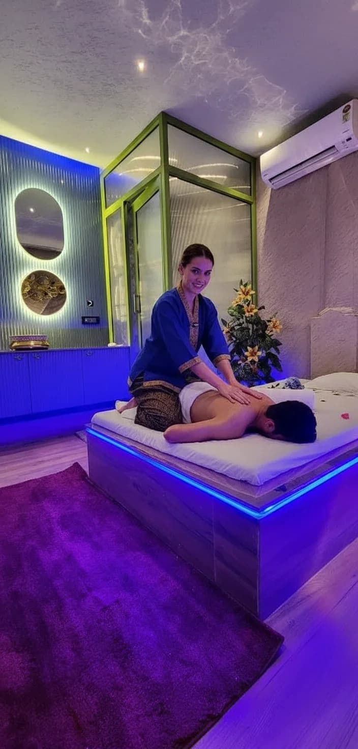Professional Therapist Administering Full Body Oil Massage Therapy at Amazing Wellness Spa New Delhi